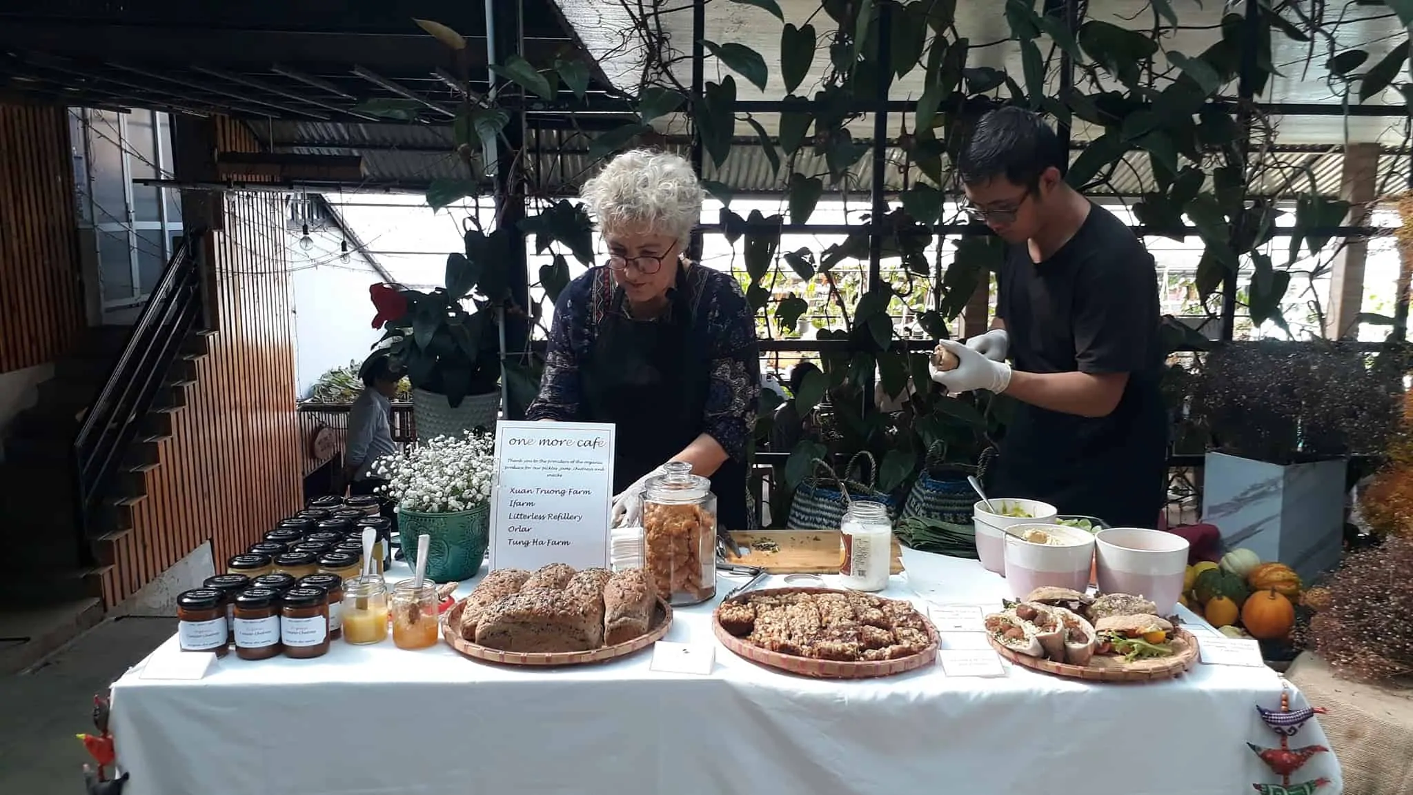 Delicious Mediterranean snacks, chutney, jams and pickles from One More Cafe at the Organic farmer's market in Dalat, Vietnam